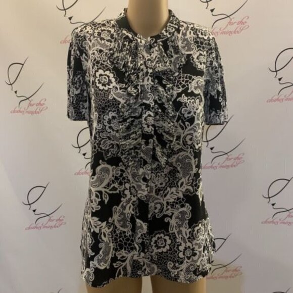 Karl Lagerfeld. Size XS. Knife Pleated Short Flounce Sleeves. Button Up. B84. - Picture 1 of 7